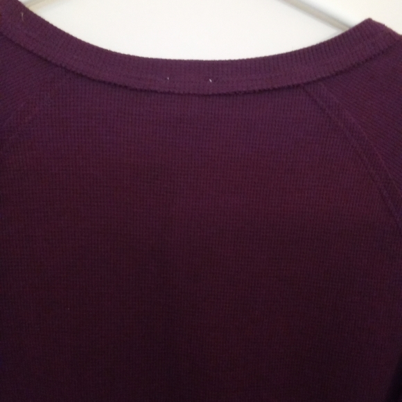 Kismet Burgundy  Long Sleeve Thermal V Neck Tee Shirt - Picture 3 of 12